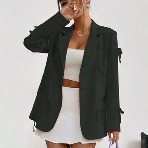 Women's Minimalist Bowknot Design Blazer Jacket, Casual & Fashionable For Everyd